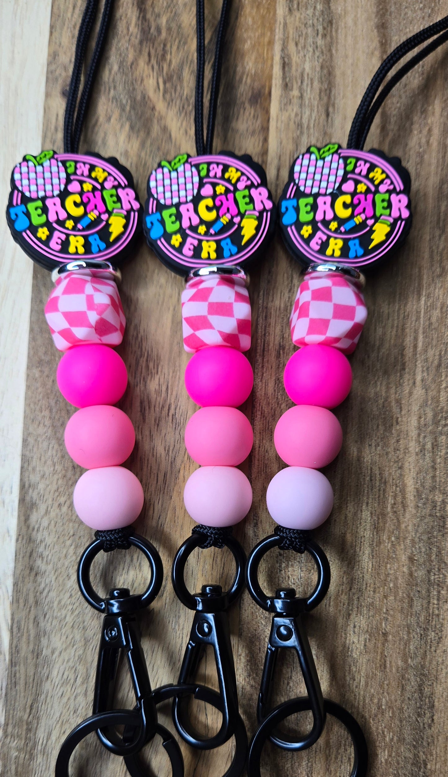 In My Teacher Era Pink Plaid Apple Lanyard