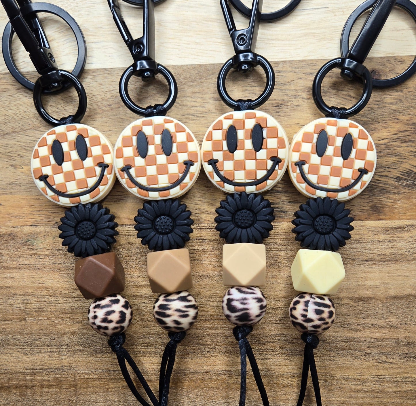 Tan Checkered Smile w/ Animal Print Keychains