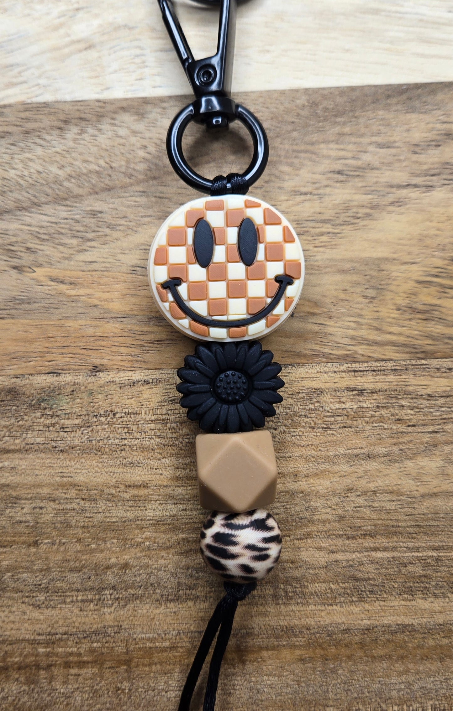 Tan Checkered Smile w/ Animal Print Keychains