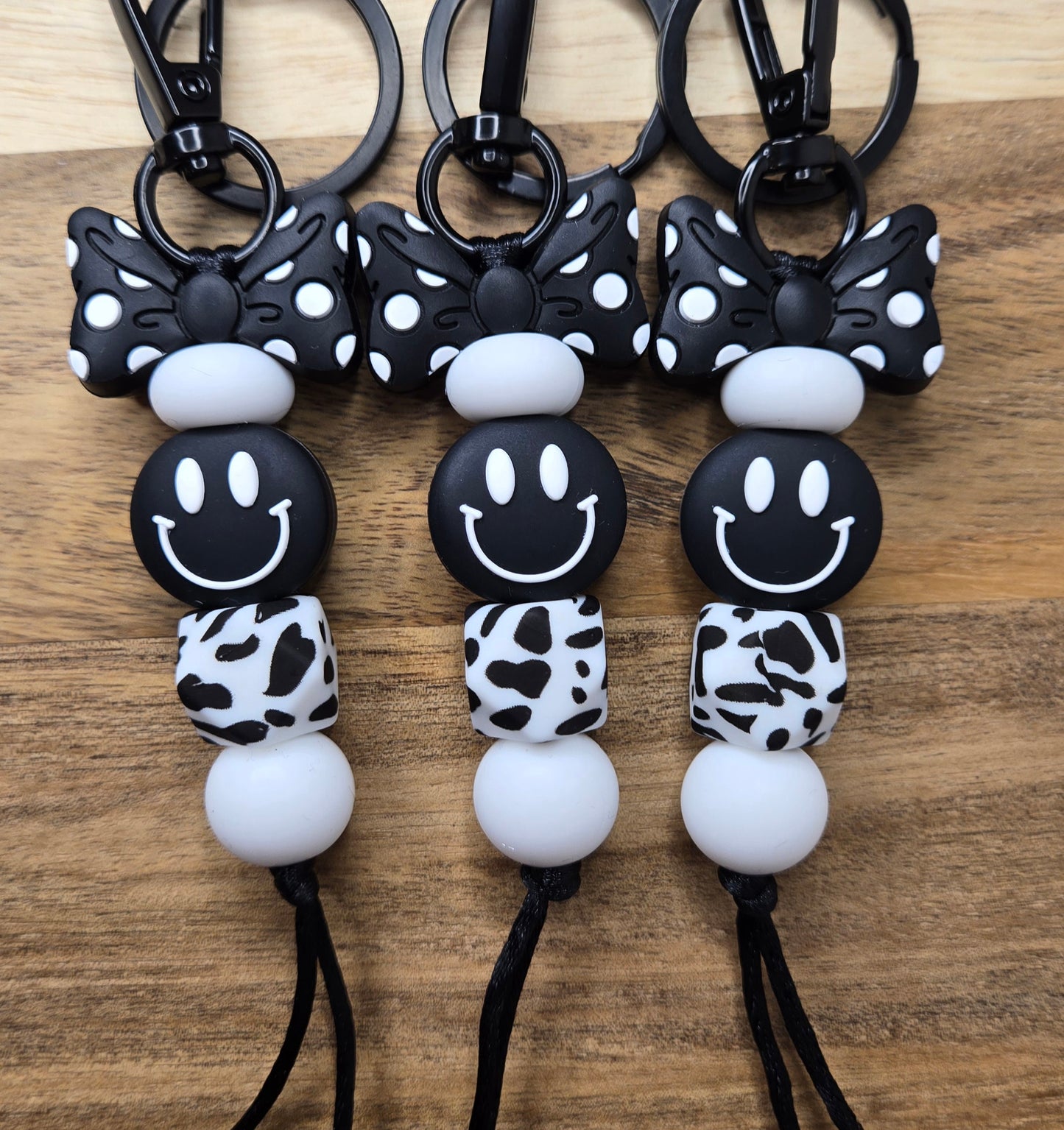 Black Bows & Smiley Keychain