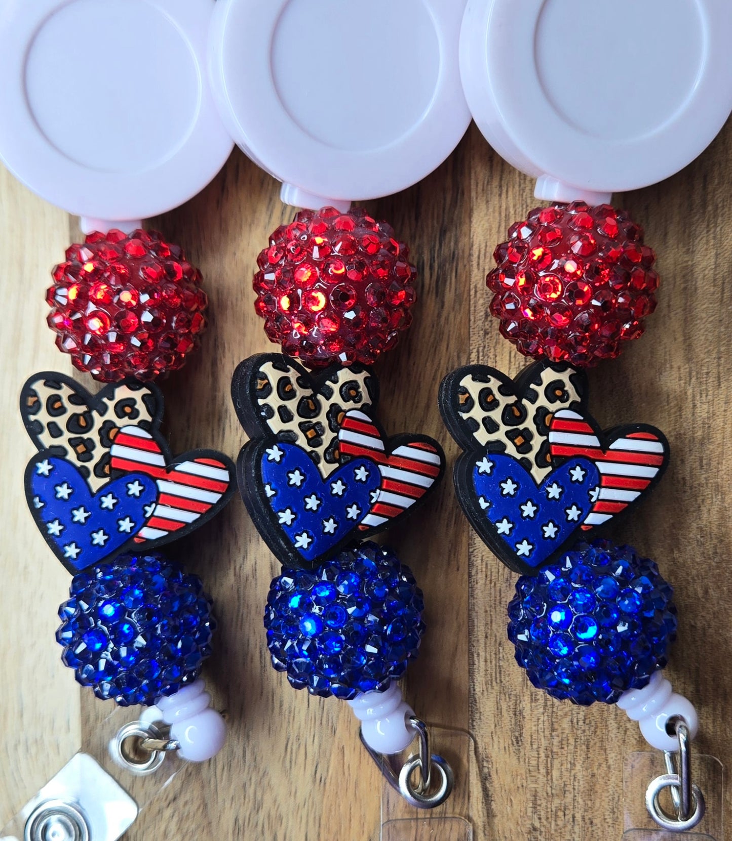 Triple USA Heart w/ Rhinestone