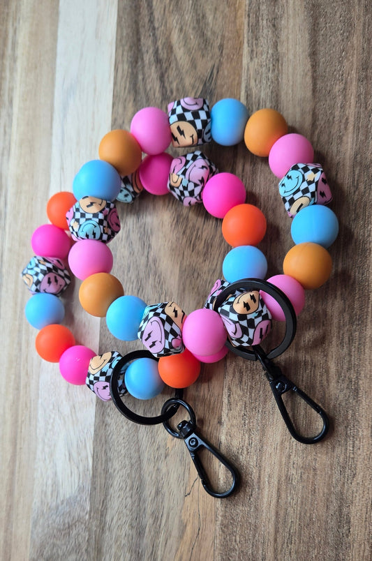 Bright Smiley Checkered Wristlet