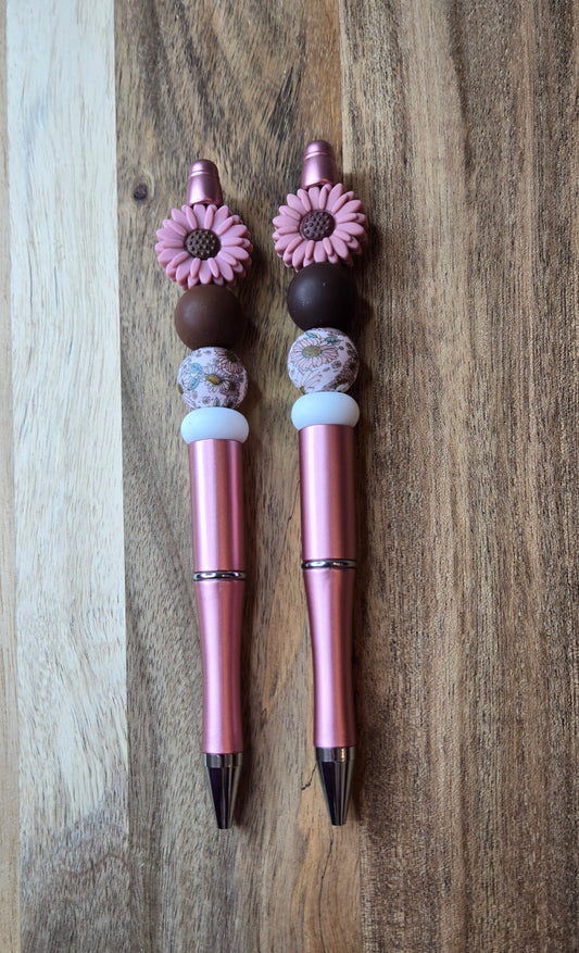 Tans & Pinks with Dark Pink Daisy Pens