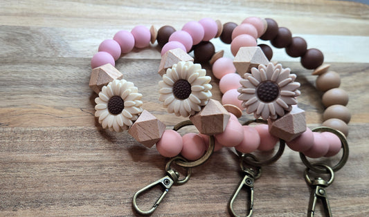 Brown/Pink with Wood Wristlet