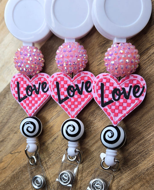 Checkered LOVE Heart with Rhinestone