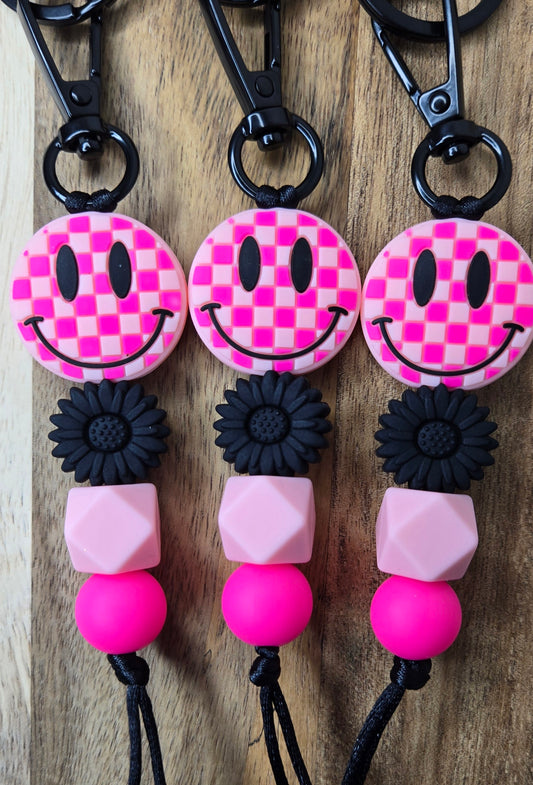 Pink Checkered Keychain