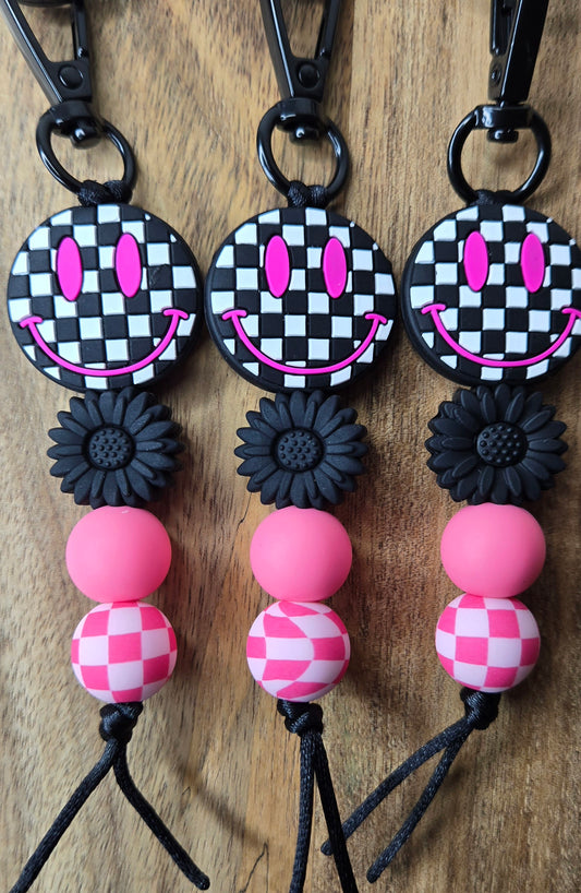 Black & Pink Checkered Keychain