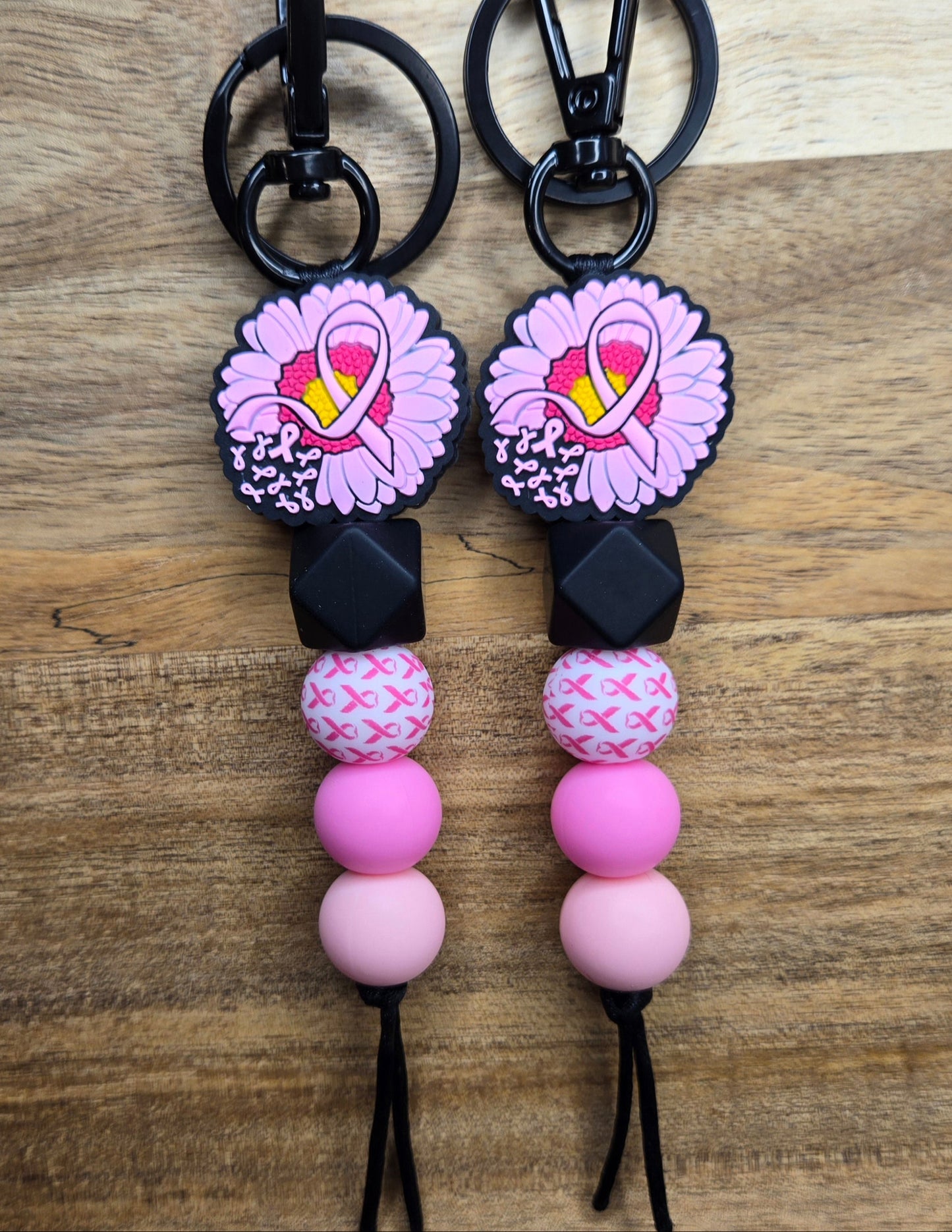 Breast Cancer Flower Keychain