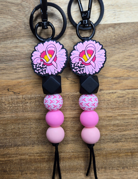 Breast Cancer Flower Keychain
