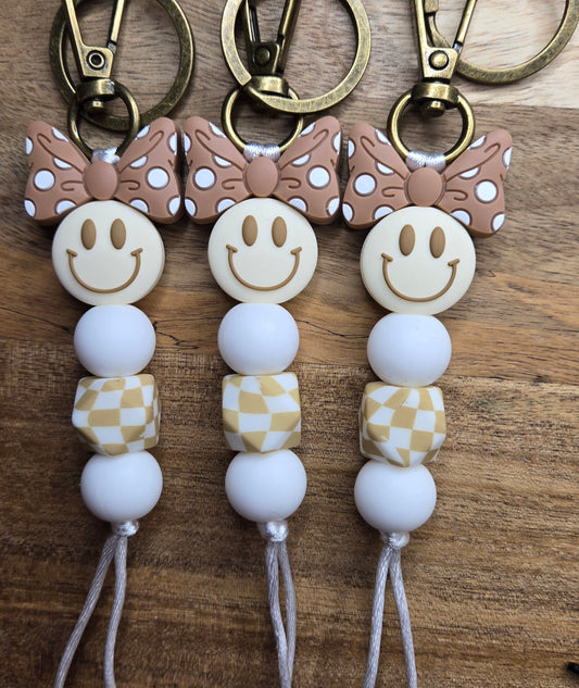 Brown Bows & Smiley Keychain