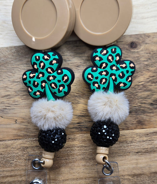 Leopard Shamrock w/ Brown Pom