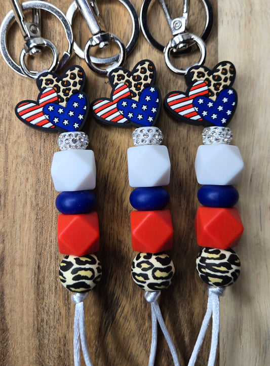 Triple USA Heart Keychain
