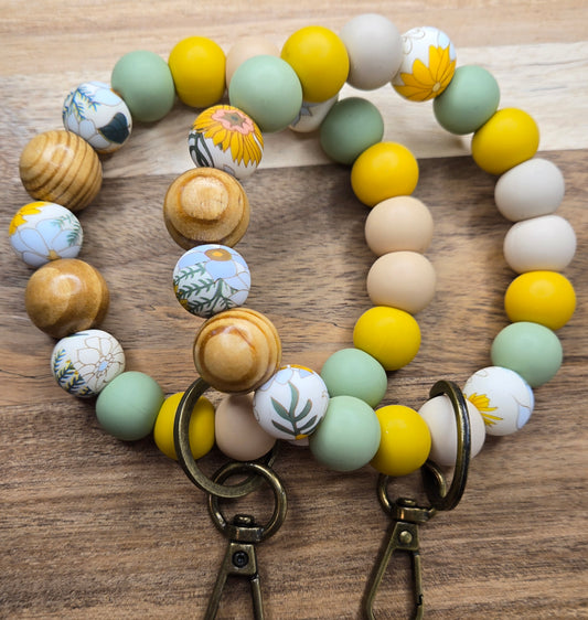 Yellow/Green Wood Wristlet