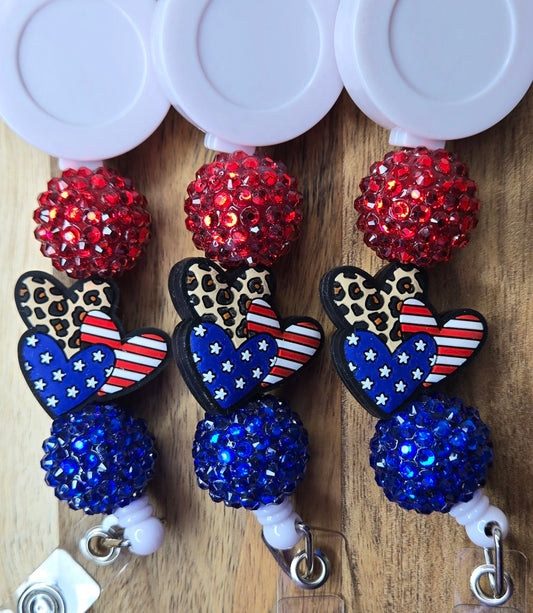 Triple USA Heart w/ Rhinestone