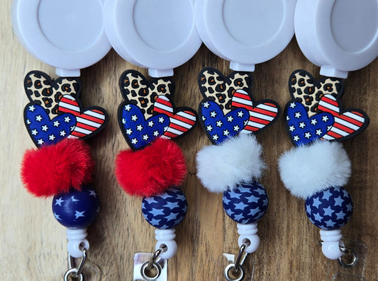 Triple USA Heart w/ Pom
