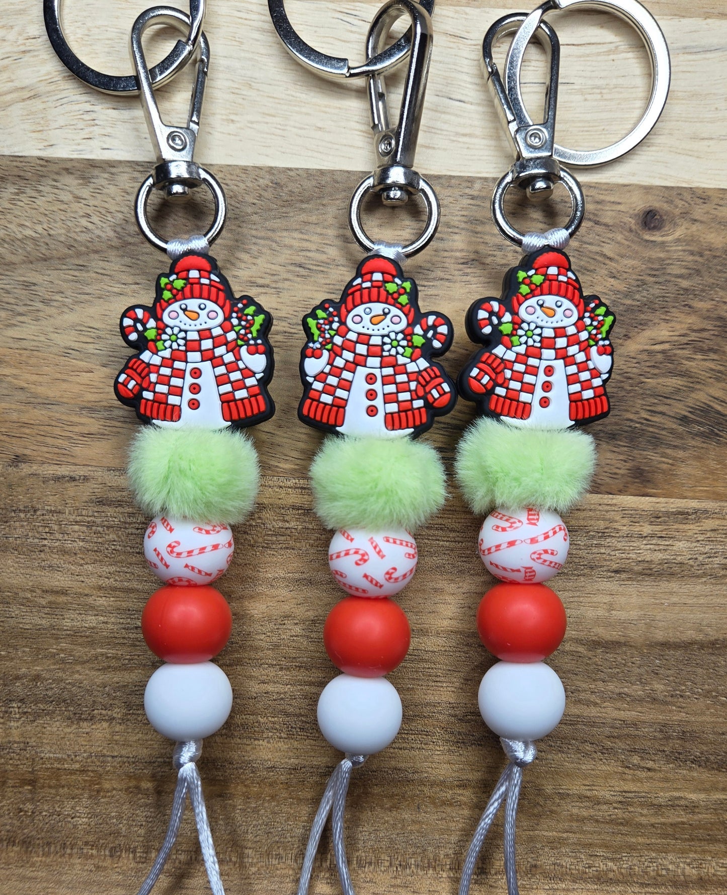 Candy Cane Snowman Keychain