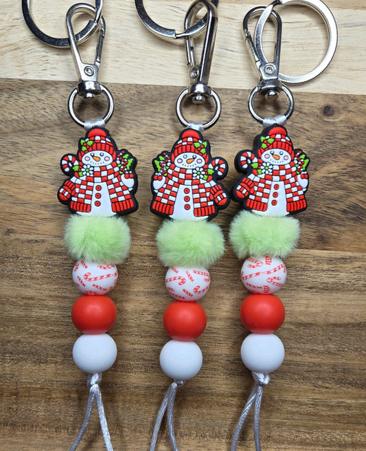 Candy Cane Snowman Keychain
