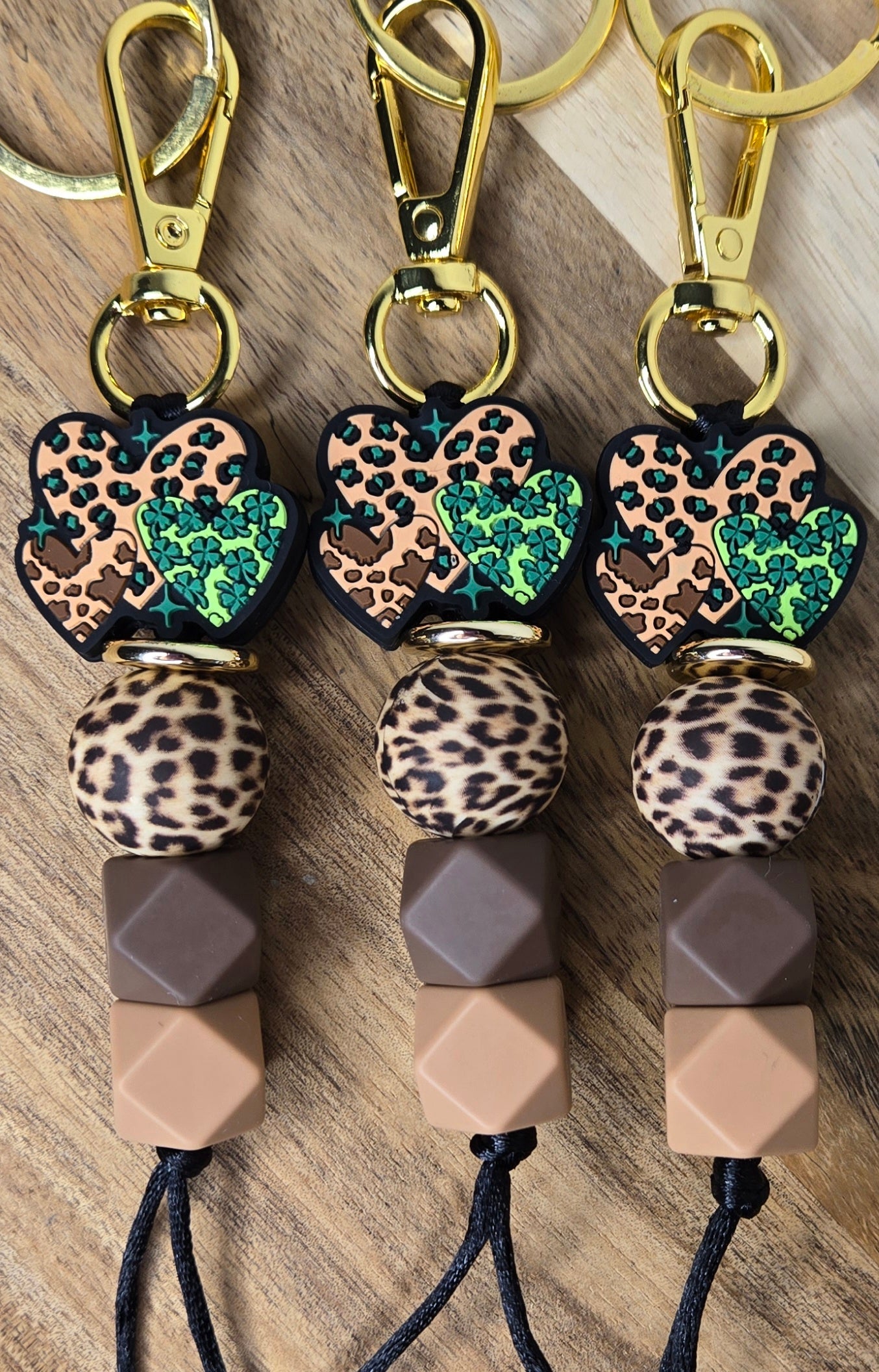 Triple Leopard Hearts Keychain