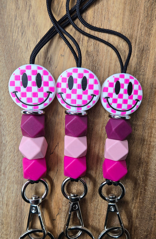 Pink Checkered Smile Lanyard